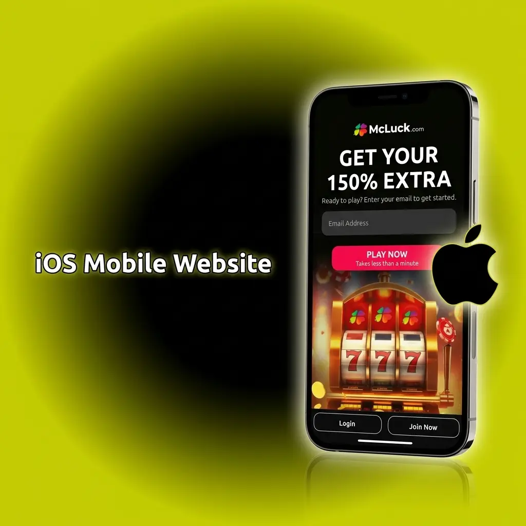 iPhone showing McLuck mobile website in Safari, with Add to Home Screen steps and no App Store install required
